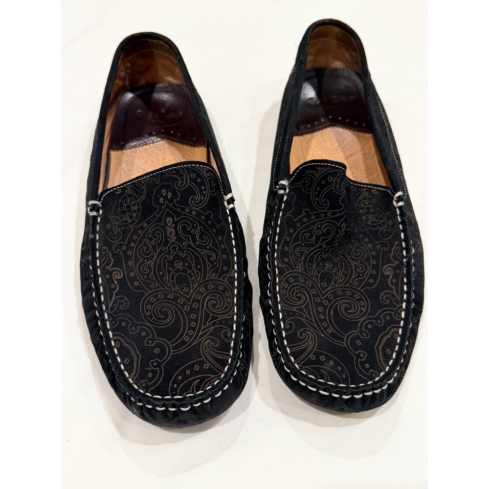 Robert Graham Loafers Mens 10 Black Paisley Driving Moccasin Shoes Old Money
